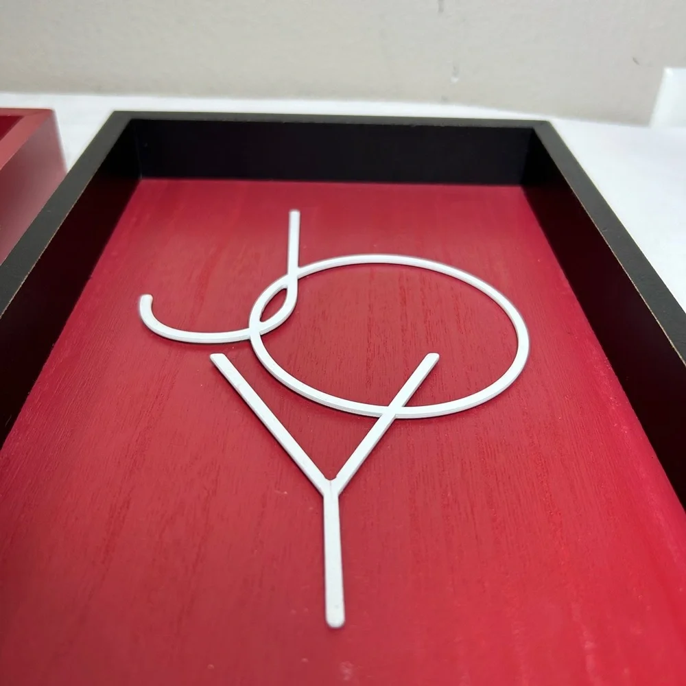 2 Set JOY NOEL Red Bkack White Wood Metal Modern Minimalist‎ Wall Shadow Box Art